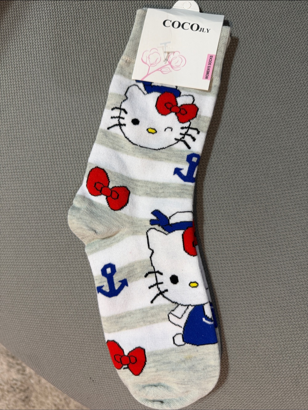 Women's Hello Kitty Nautical Crew Socks in White, Red & Blue